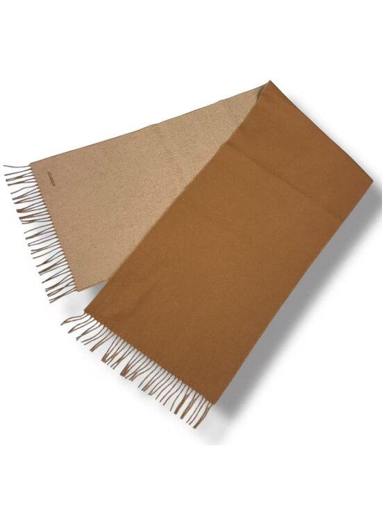 HERMES CAMEL/MARINE RECTO VERSO CASHMERE SCARF – ReFrock Hermes Scarf Recto Verso Cashmere Embroidery Logo Brown